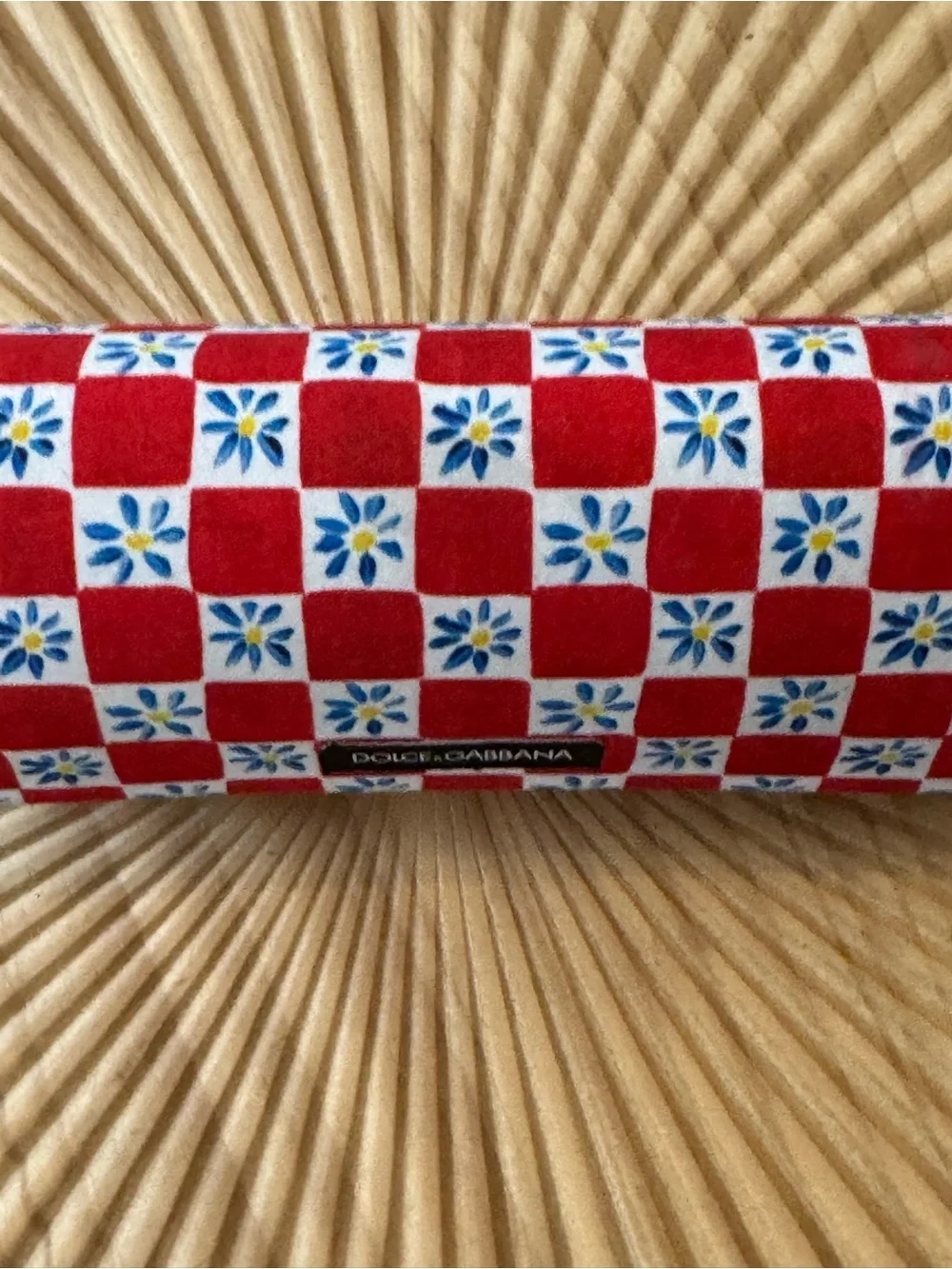 Dolce & Gabbana hard eyeglasses case vibrant red and white checkered pattern